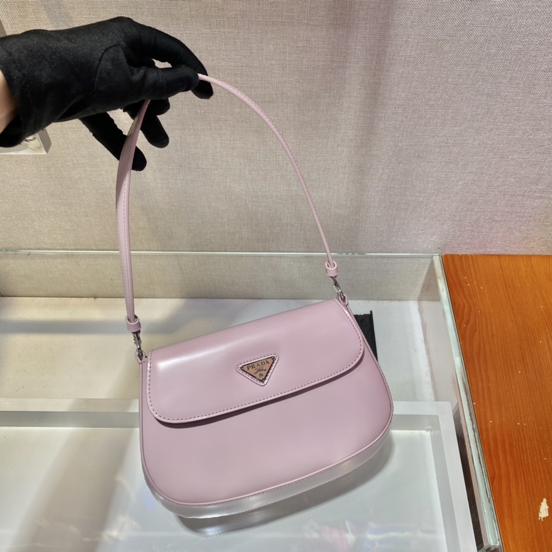 Prada Cleo Brushed Leather Shoulder Bag With Flap Light Pink 1BD311